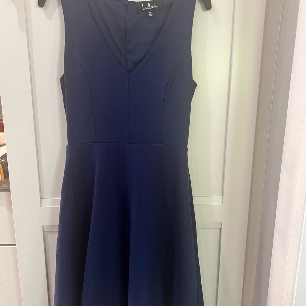 Lulu's Navy Blue A-Line V-Neck Cocktail Dress
